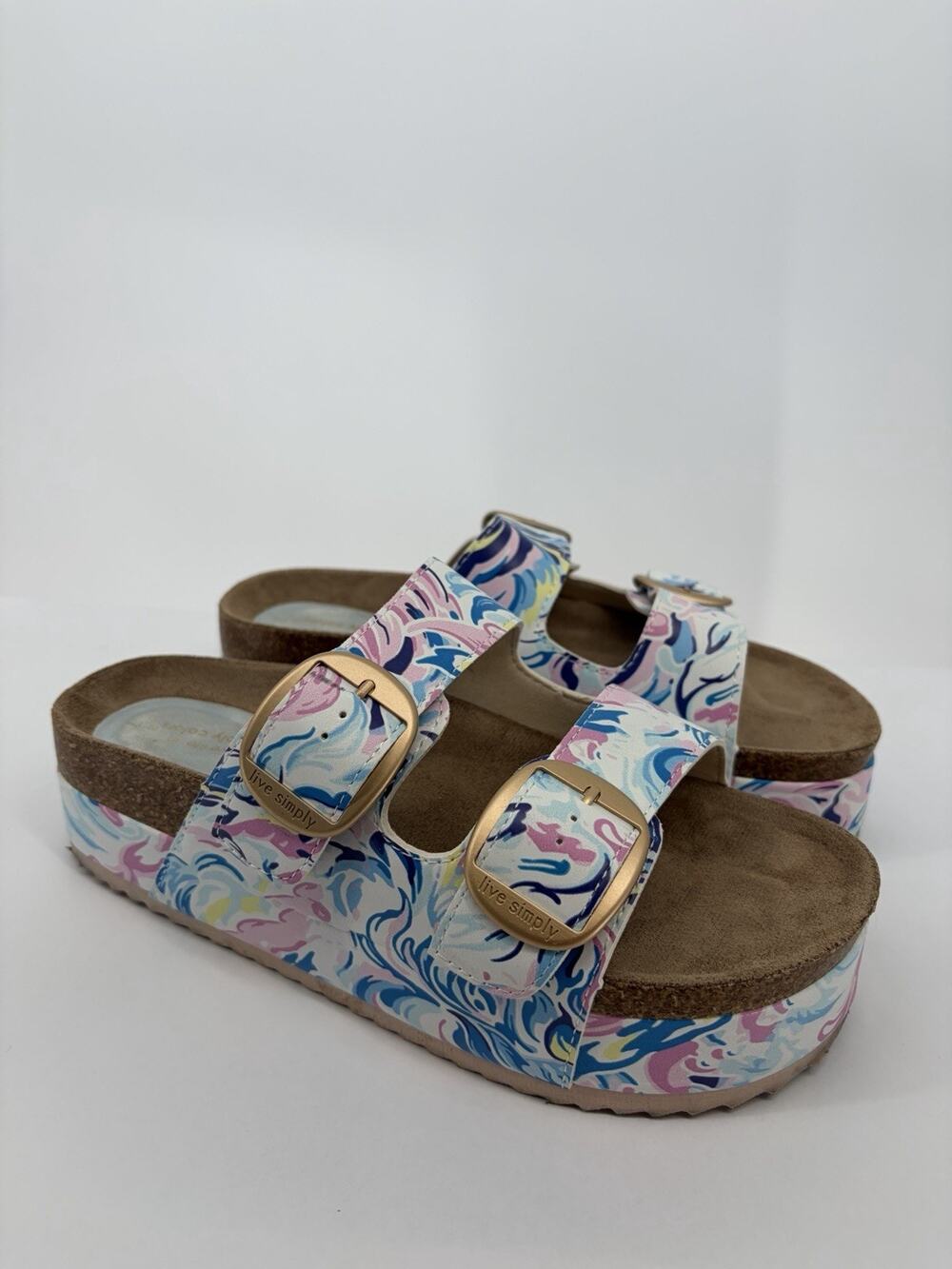 Simply Southern platform Buckle Slides Paisley Play Pink Size 7 Women’s